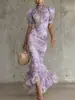 2026 Nuevo Estilo Vestido Largo Estampado de Manga Abullonada Estilo Francés Ajustado Moda Transfronteriza Europea y Americana Vestido Plisado