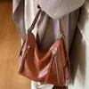 Estilo Coreano Normcore Versátil Cuero con Cera de Aceite Gran Capacidad Bolso de Hombro de Gama Alta para Viajes Diarios Bolso Cruzado Bolso de Mano Retro Transfronterizo