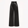 Calça de Couro Wide Leg de Cintura Alta com Fechamento Duplo de Botão na Cintura, Caimento Solto, Calça Reta de PU, Venda Direta no Atacado do Fabricante