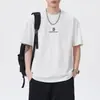 Camiseta de Manga Corta para Hombre Shanggu Moda Masculina Estilo Americano Marca de Moda Algodón Puro Bordada Peso Pesado High Street Verano Holgada Cuello Redondo Estilo Delgado Moderno