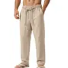 26 Años de Nuevos Modelos para Comercio Exterior, Verano Casual Transfronterizo Europeo y Americano para Hombre de Lino Estilo Hawaiano Vacaciones Viajes Diarios Transpirables con Cordón Pantalones Rectos