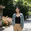 Camisole Versátil Aiyang Estilo Japonês Estilo Francês Decote V Renda Espinha de Peixe para Mulheres, Regata Sexy sem Costas