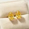Brincos Compactos para o Dia a Dia Comparáveis a Brincos de Diamante Rosa Lapidação Flor de Gelo Gota d'Água, Brincos Diários de Diamante Amarelo em Formato de Pera Gota para Mulheres