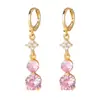 Machi Card Moda de Gama Alta Lujo Hebilla de Oreja de Cristal Rosa Moda para Mujer Pendientes de Zirconia Versátiles Joyería de Oreja de Cobre Personalizada