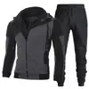 Sudadera con capucha y cremallera 2023 de color liso para hombre, conjunto de sudadera para otoño e invierno, conjunto casual deportivo de moda de dos piezas