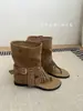 Botas da Moda com Franjas e Fivela, Salto Escondido de 5cm, Estilo Chinelo, Novas Botas Western Femininas de Verão