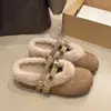 Botas de Nieve de Invierno Pantuflas Retro Francesas Pantuflas de Algodón Estilo Boca Baja Pantuflas con Plataforma Interna Punta Redonda Doble Hebilla Simple