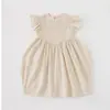Roupa Infantil Estilo Coreano Vestido Plissado Francês para Meninas Estilo Verão 2025 Gola Alta Mangas Volantes Doce Saia de Princesa