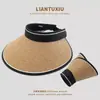 Chapéu de Sol Ins de Borracha Preto Estilo Coreano Chapéu de Sol com Top Aberto Chapéu de Palha Largo da Moda Headband Chapéu de Sol Feminino