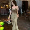 Vestido de Alça Malha Borboleta Stretch Nova Chegada Feminino Verão Elegante Saia Hot Girl Slim-fit Quadril Longo
