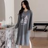 Pijama de Algodón Puro para Mujer Primavera y Otoño Camisón de Manga Larga 2025 Nuevo para Mujer Suelto Talla Grande Falda Larga Se Puede Usar Fuera de Casa Ropa para el Hogar