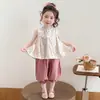 Conjunto Floral para Niñas Verano 2026 Nuevo Elegante Casual Moda Ropa de Verano para Bebés Niños Conjunto de Dos Piezas de Algodón