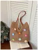 Bolsa de Palha Tecida Shuai Mi Jia para Mulheres, Grande Capacidade, Novo Estilo de Nicho Tendência, Bolsa de Ombro Floral Vazada, Bolsa Saco Texturizada