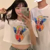 Diseño Nuevo Primavera y Verano 2024 camiseta de manga corta para mujer con estampado de dibujos animados manga media bf holgada perezosa top moda ins