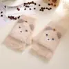 Luvas de Outono e Inverno para Estudantes e Crianças Meio Dedo Dobrável Desenho Animado Fofo Pelúcia Veludo Plus Espessado Quente Luvas Atacado