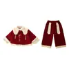 Traje Tang Espessado Novo Ano para Bebês Meninas, Roupa Quente Estilo Chinês Tradicional Ano Novo, Conjunto Hanfu Estilo Chinês Novo Inverno Forrado com Fleece para Meninas