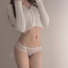 Senhora Ambígua Senha Puro Desejo Roupa Íntima de Menina Doce Renda de Malha com Laço Cadarço Sino Vazado Calcinha Feminina