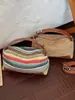 Bolso Cruzado Nuevo Sencillo de un Solo Hombro, Bolso de Paja Versátil Retro, Diseño de Bloques de Color de Moda Nicho, Bolso Tejido Arcoíris