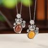 Colgante de gato de la fortuna con moneda desgastada vintage de cera de abejas roja del sur de plata pura Yilu S999, elegante colgante de gatito a juego