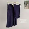 Conjunto Básico Casual de Colete Fluido + Saia Longa com Pregas na Cintura para Cobrir a Barriga, Vestuário Feminino de Algodão Ye Hong