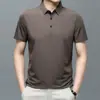 Camisa Polo Masculina Sem Costura de Manga Curta Masculina Business Casual Stretch Seda de Gelo Cor Sólida Estilo Coreano Camiseta Masculina
