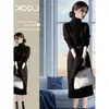 Vestido suéter de punto de alta gama coreano minimalista elegante para mujer, de cuello alto, estilo OL, hasta la rodilla, para otoño e invierno, con cinturón
