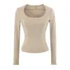 Súper delgada con sensación transparente~ Top de camiseta sexy de manga larga ajustado para mujer verano cuello U grande capa base ajustada top de puro deseo