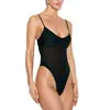 Body de malha transparente de cor sólida com retalhos para o verão, modelador, roupa íntima sexy, peça única