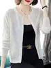 Cárdigan de punto para mujer, nuevo estilo de principios de otoño, manga larga, color liso, cuello redondo, abrigo fino, prenda exterior, suéter, tejido de punto