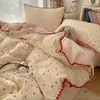Conjunto de quatro peças de algodão fofo com borda de concha estilo coreano, estilo princesa fresco ins, conjunto de três peças de algodão puro com costura em triângulo para dormitório 4