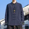Camisa de Manga Larga con Cuello Mao y Botones de Rana Estilo Chino para Hombre, Nueva Camisa Base Casual de Color Sólido Retro Chino para Primavera y Otoño