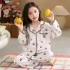 Pijama para niñas, primavera, otoño, invierno, manga larga, algodón nube, bordado de conchas, conjunto de ropa para casa para niñas mayores