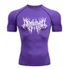 Teum Export Camiseta de Manga Corta con Cuello Redondo Estampada de Secado Rápido de Compresión para Hombre Y2K Ropa Interior Base para Correr Entrenamiento de Fitness Body
