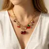 Moda Europea y Americana Transfronteriza Cadena Versátil Collar de Cereza Dulce Corazón de Cereza Roja Lazo Múltiples Accesorios Mayoreo