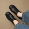 Mocasines de Plataforma con Tacón Grueso Impermeables de Cuero Genuino para Mujer 2026 Nuevo Estilo Zapatos de Tacón Alto de Piel de Oveja Corte Profundo Zapatos de Cuero de Suela Gruesa Doble Uso