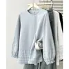 Camiseta y sudadera de talla grande para niñas de talla grande, nuevo estilo de otoño, top de manga larga con retazos de encaje hueco elegante 0755