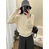 Cárdigan de punto redondo para mujer, estilo francés, muy adornado con pedrería y abalorios, un suéter abrigo dulce y juvenil para otoño/invierno