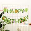 Primer Cumpleaños Tema Jungla Decoración Fiesta Bebé Niño Animales del Bosque Dinosaurio Letra Cumpleaños Bandera de Jalar Flor de Jalar