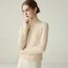 Novo Suéter 100% Caxemira Pura Outono/Inverno para Mulheres, Gola Alta Meia, Manga Longa, Modelagem Justa, Suéter de Tricô