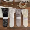Medias de Rejilla Blancas hasta la Rodilla con Ribete de Encaje Estilo Lolita Japonés para Mujer, Estilo Delgado de Primavera y Verano