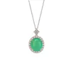 Pingente Yiluyin em Prata de Lei S925 com Calcedônia Verde, Geométrico Vintage Versátil Elegante Pingente Oval Cabochão