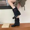 Botas para Calça de Cano Médio Maillard Retrô Femininas 2026 Novas Outono Botas Dobradas Empilhadas Salto Grosso Botas Western Cowboy