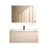 Juego de gabinete de baño color crema montado en la pared, con lavabo integrado de cerámica, adecuado para baños pequeños