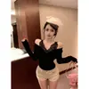 Fotos reales y precios reales de ropa de mujer de comercio exterior: Top original lindo y delicado de encaje empalmado con cuello en V y diseño retorcido
