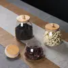 Frasco de Almacenamiento, Frasco para Granos, Tapa Redonda de Bambú, Lujo Ligero, Gran Capacidad, Caja Sellada de Vidrio para Almacenamiento de Snacks, Frutos Secos y Alimentos
