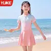Maiô infantil para meninas 2025 novo modelo, estilo saia de peça única para meninas mais velhas, adequado para águas termais e roupas de natação para treinamento profissional