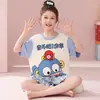 Pijama de Verão para Meninas, Algodão Penteado Manga Curta Estilo Fino 2026 Conjunto de Verão para Crianças Meninas, Roupa de Casa para Crianças Maiores