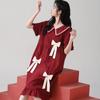 Pijama Rojo Waffled de Algodón Puro Verano 2025 Ropa de Casa Camisón de Manga Corta de Longitud Media para Mujer Año de Vida Matrimonial