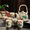 Juego de Té para el Hogar de Porcelana Azul y Blanca Retro con Filtro Tetera Cerámica Tazas de Té Olla con Asa Juego de Té