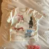 Camiseta de verano de manga corta para niños, top de bebé con dibujos animados estiloso, camiseta básica versátil para niños pequeños, ropa de verano para niñas
